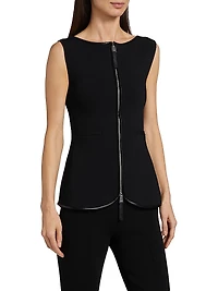 Ren Faux Leather-Trimmed Knit Zip-Front Top