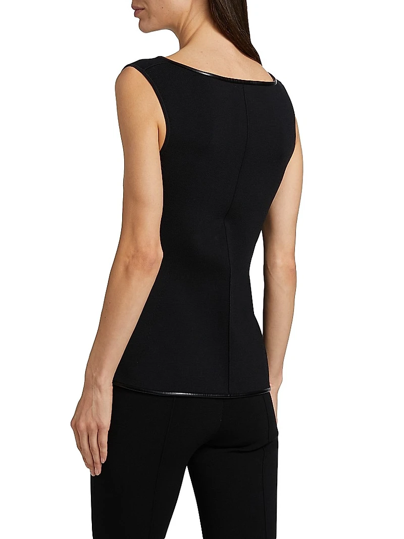 Ren Faux Leather-Trimmed Knit Zip-Front Top