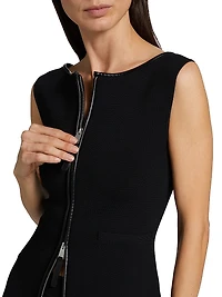 Ren Faux Leather-Trimmed Knit Zip-Front Top
