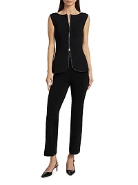 Ren Faux Leather-Trimmed Knit Zip-Front Top