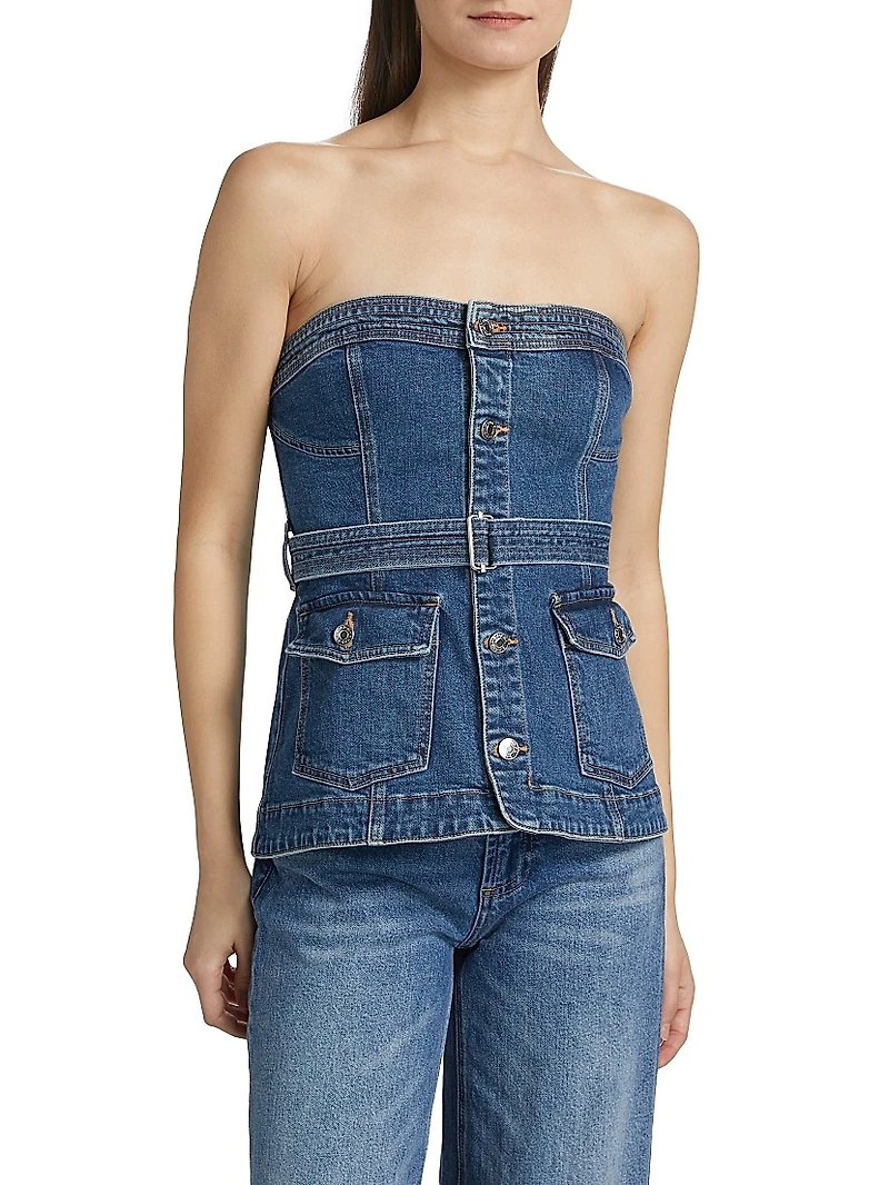 Cyan Belted Bustier Top