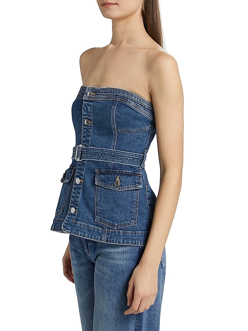 Cyan Belted Bustier Top