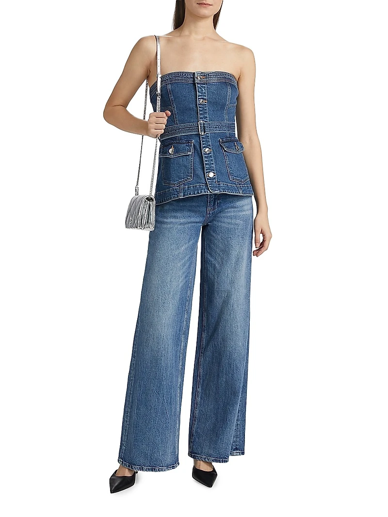 Cyan Belted Bustier Top