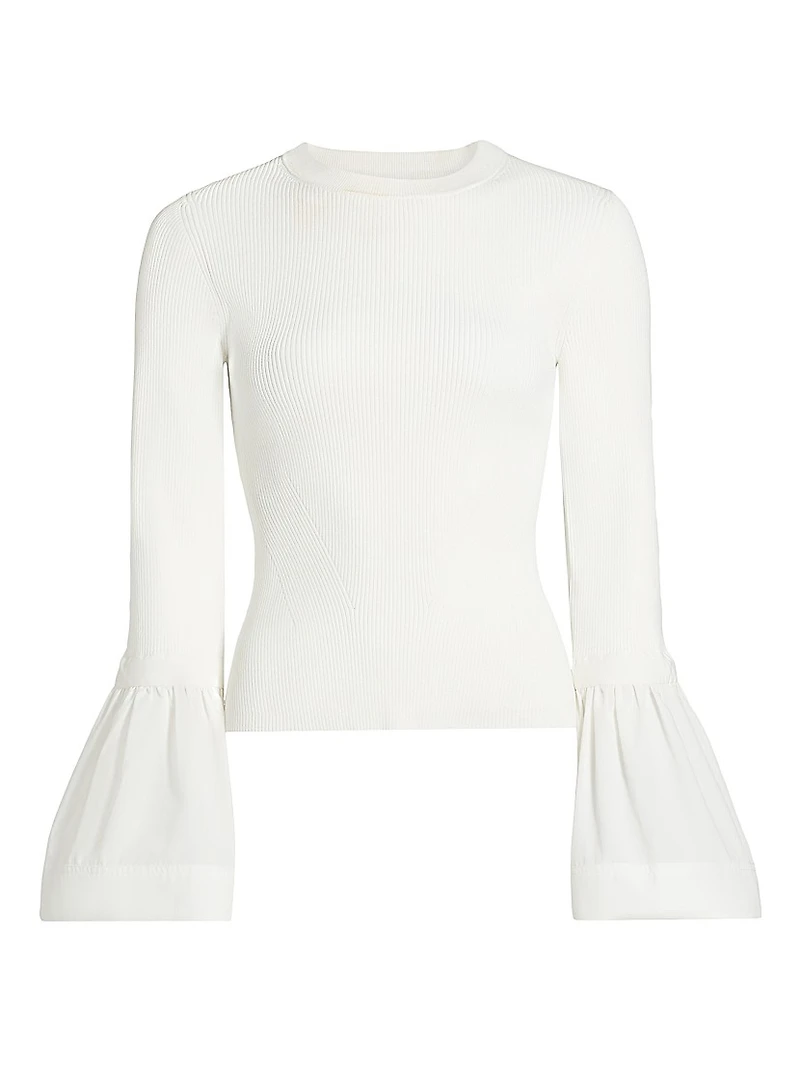 Agata Ribbed Poplin-Cuff Top