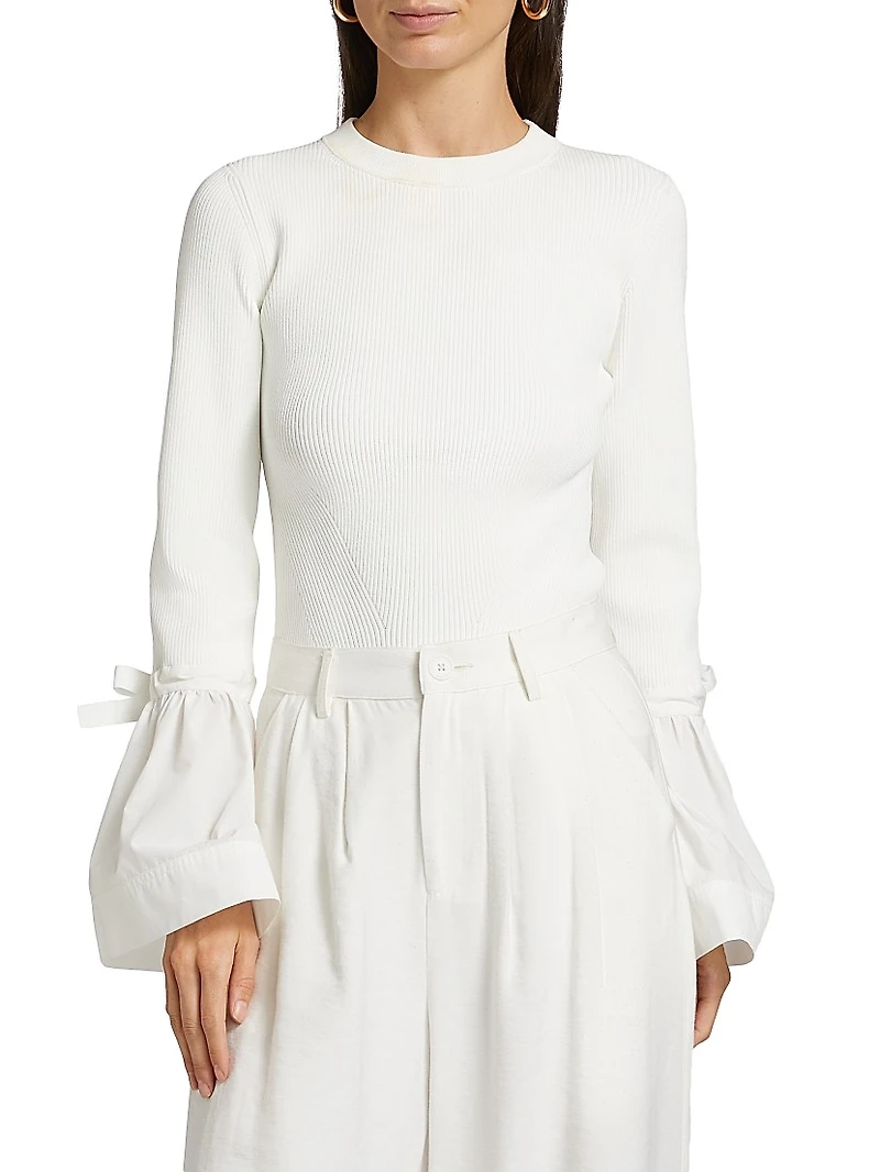 Agata Ribbed Poplin-Cuff Top