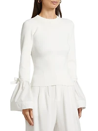 Agata Ribbed Poplin-Cuff Top