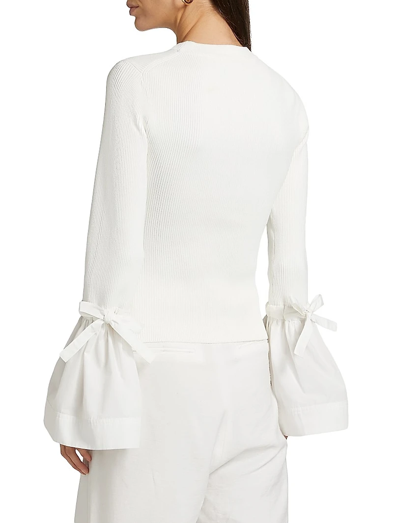 Agata Ribbed Poplin-Cuff Top