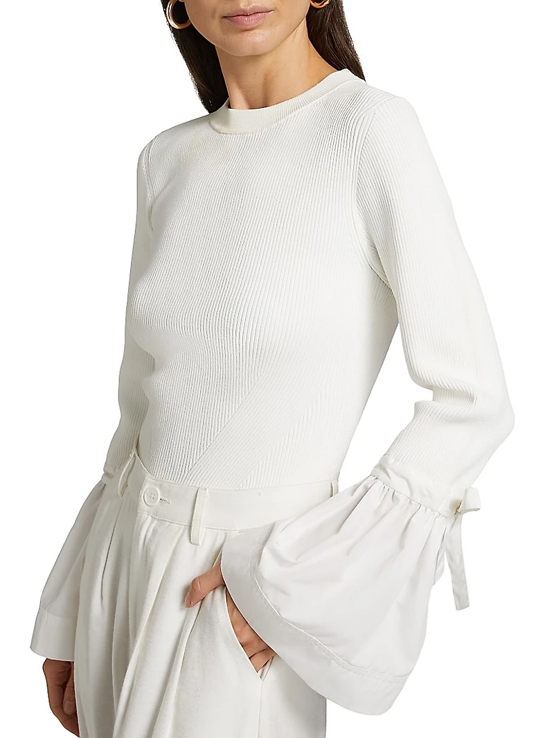Agata Ribbed Poplin-Cuff Top