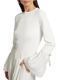 Agata Ribbed Poplin-Cuff Top