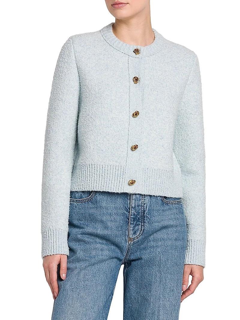 Bouclé Knit Crewneck Cardigan