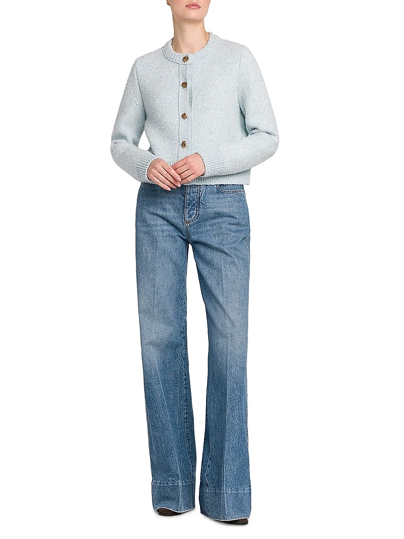 Bouclé Knit Crewneck Cardigan