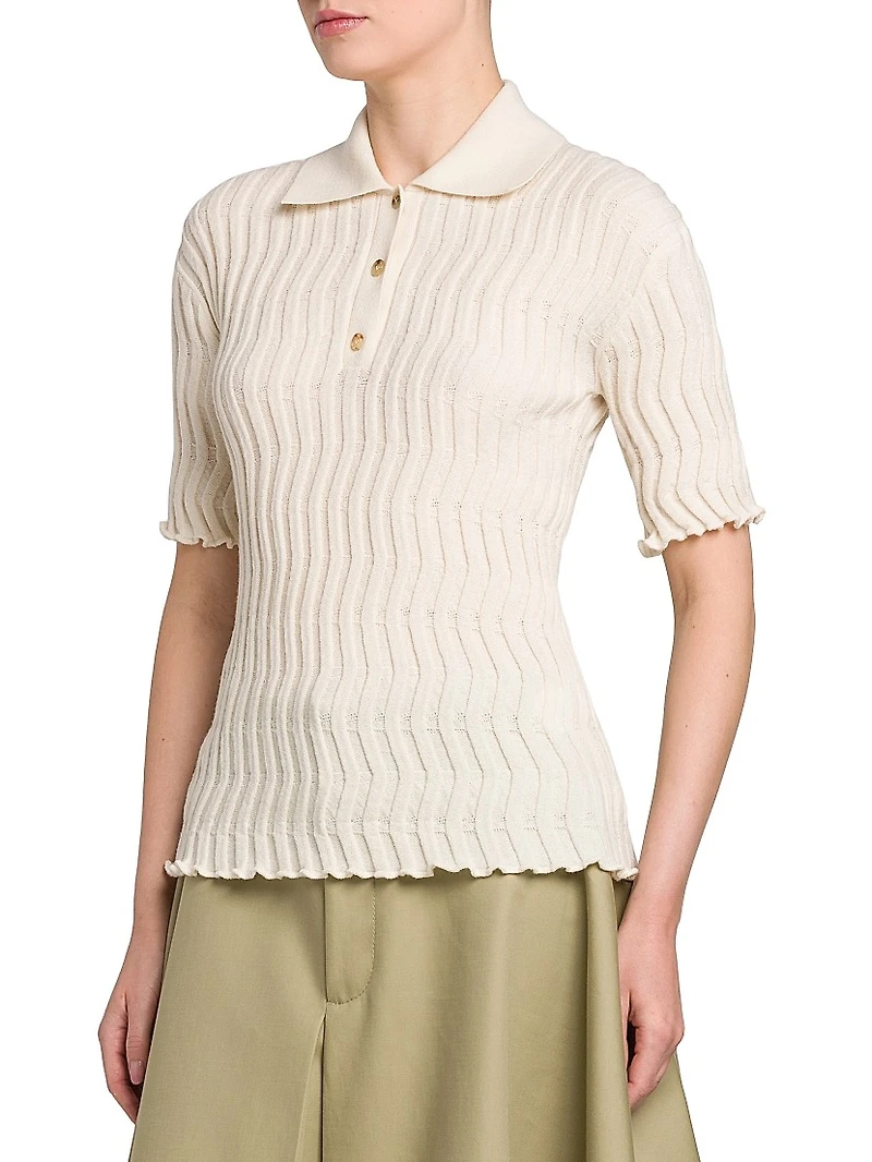 Stretch Wool Knit Polo Shirt