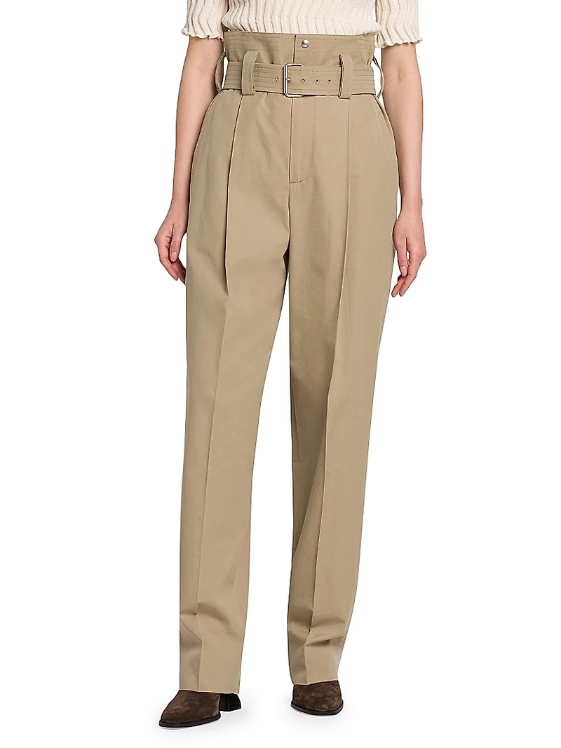 Belted Compact Cotton Trousers