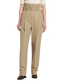 Belted Compact Cotton Trousers
