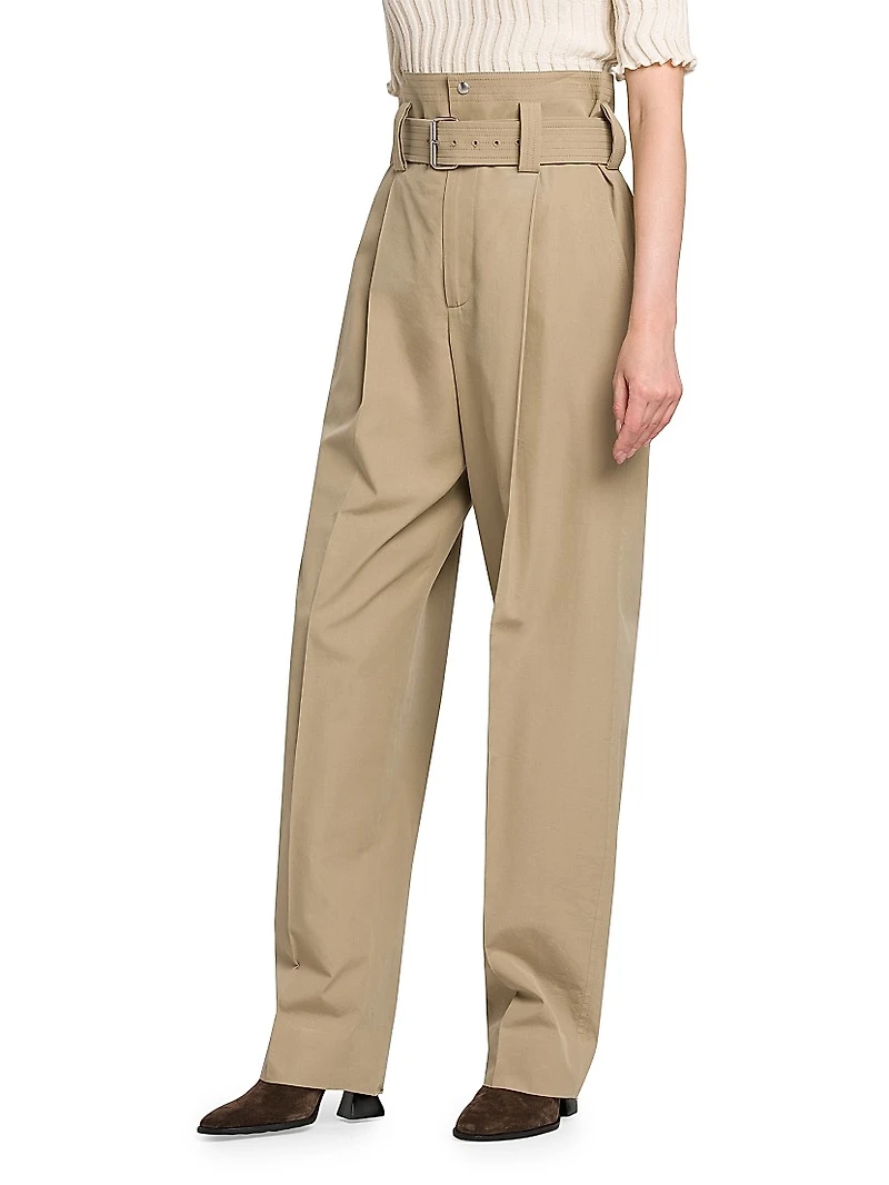 Belted Compact Cotton Trousers
