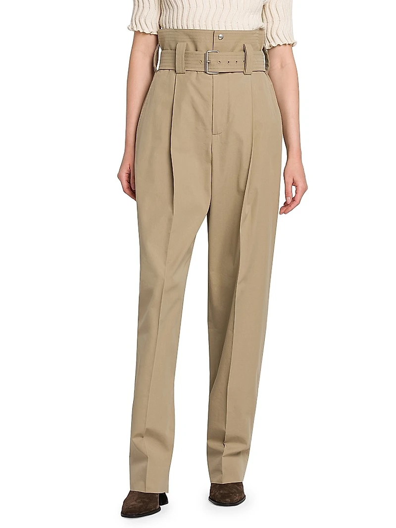 Belted Compact Cotton Trousers