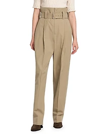 Belted Compact Cotton Trousers