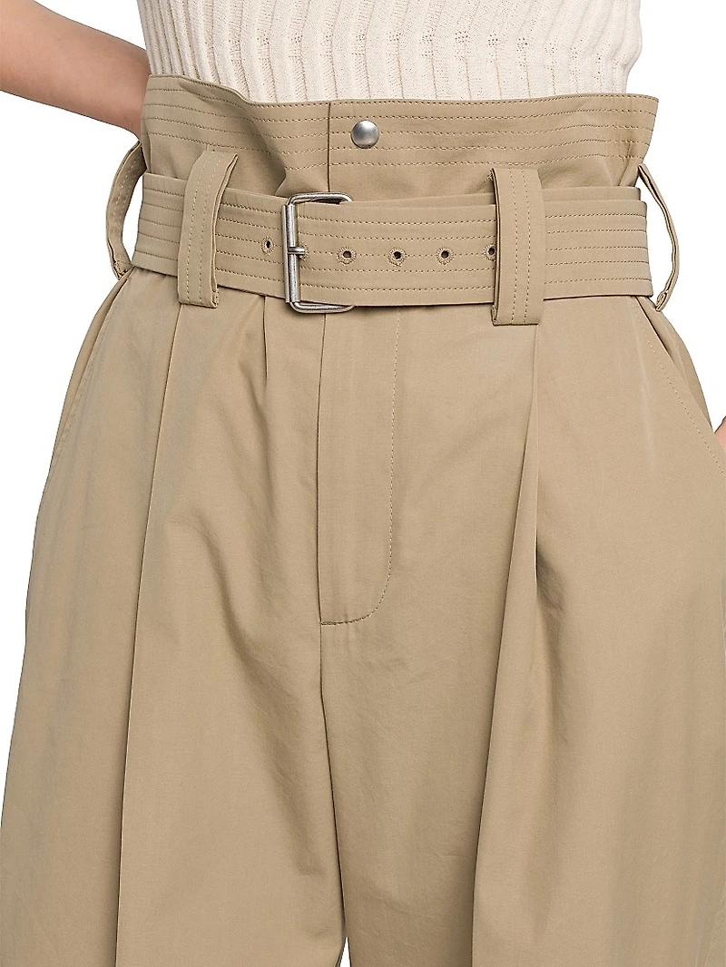 Belted Compact Cotton Trousers