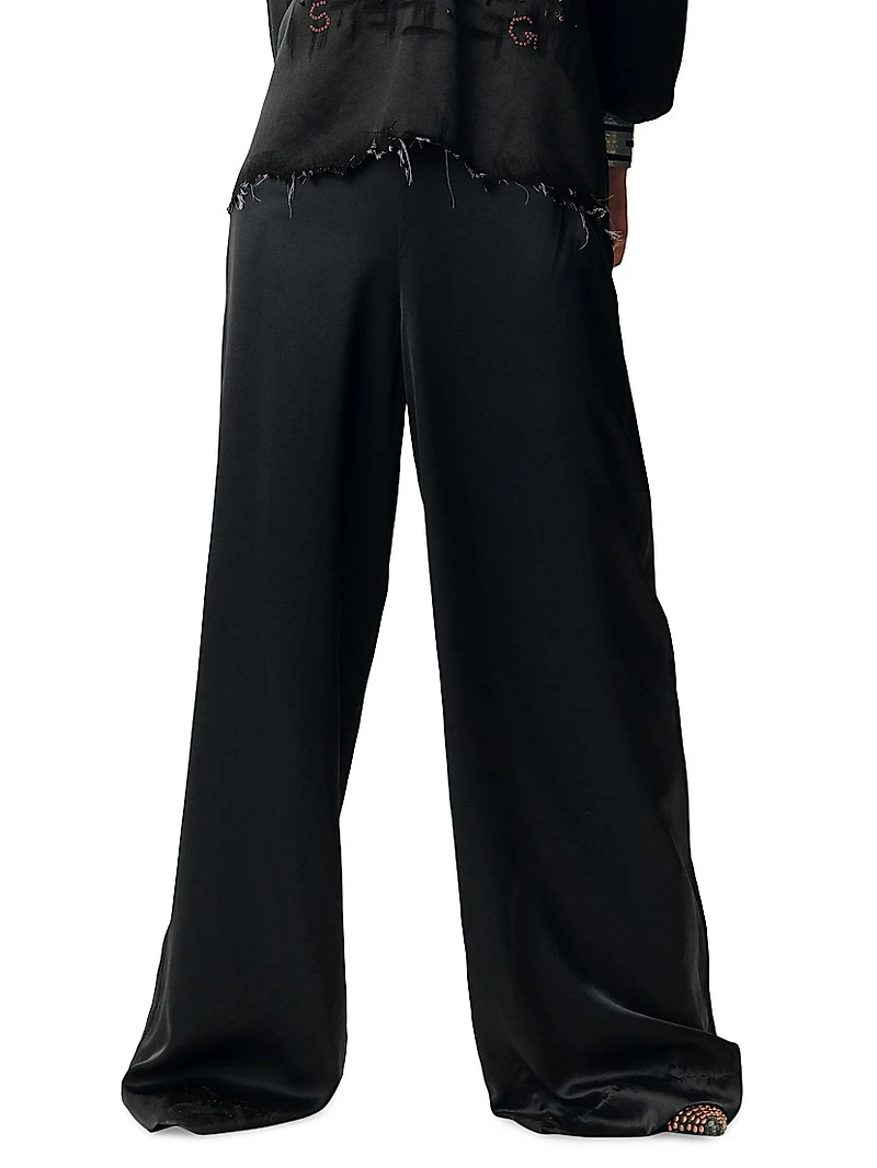 Silk Wide-Leg Flared Trousers