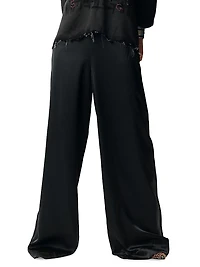 Silk Wide-Leg Flared Trousers