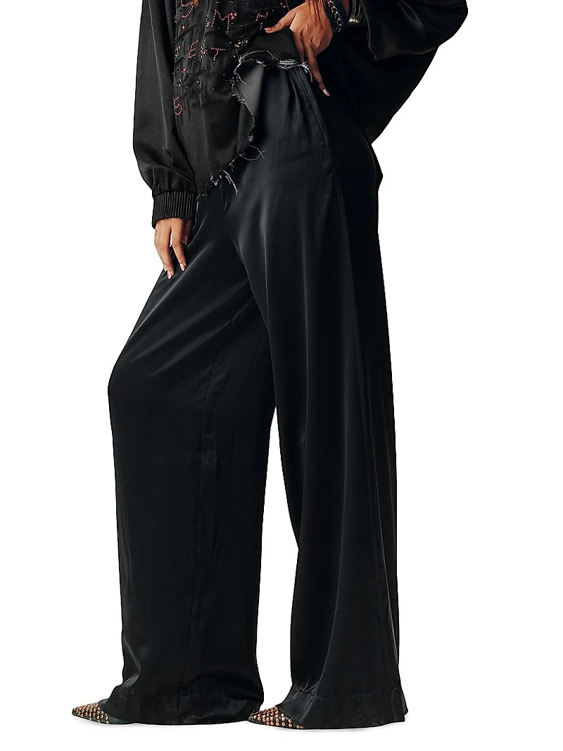 Silk Wide-Leg Flared Trousers