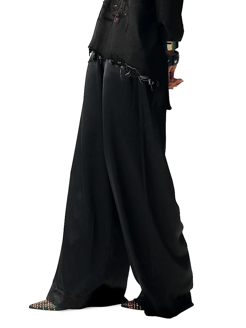 Silk Wide-Leg Flared Trousers