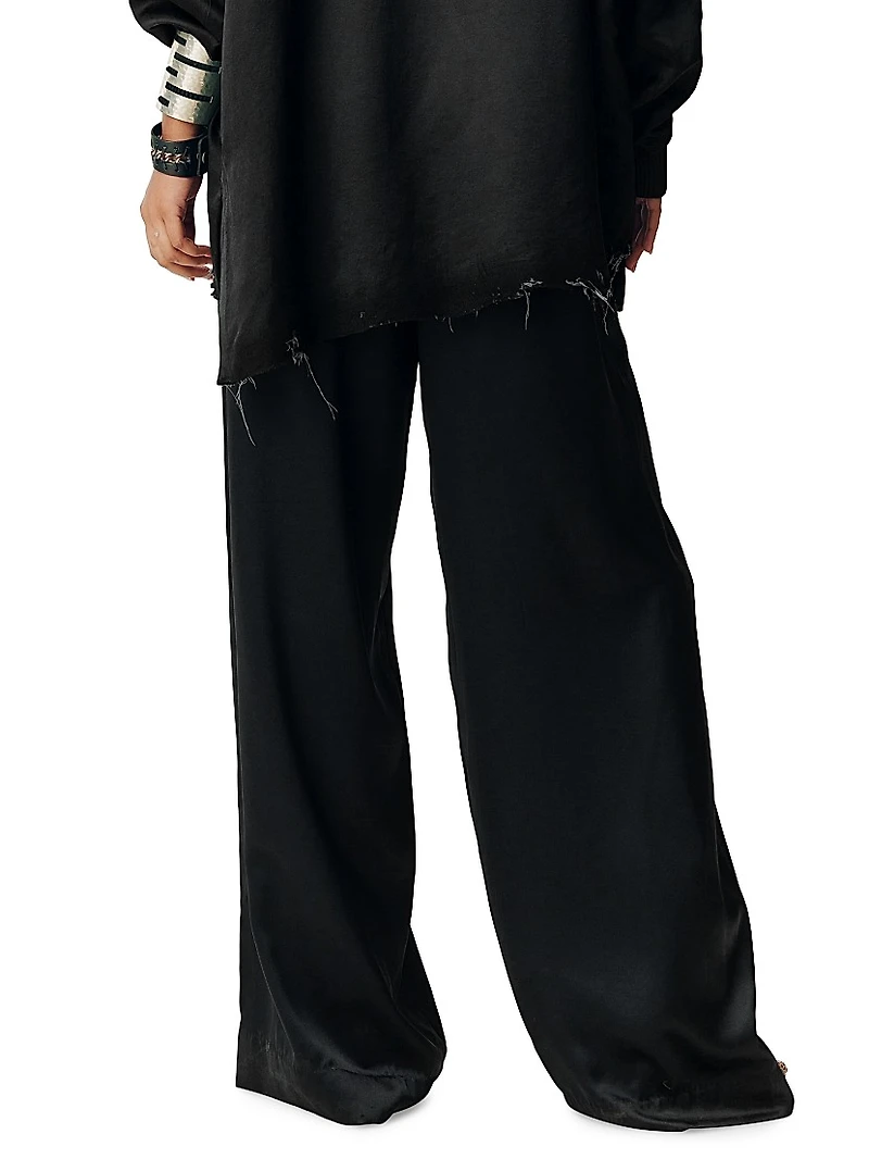Silk Wide-Leg Flared Trousers