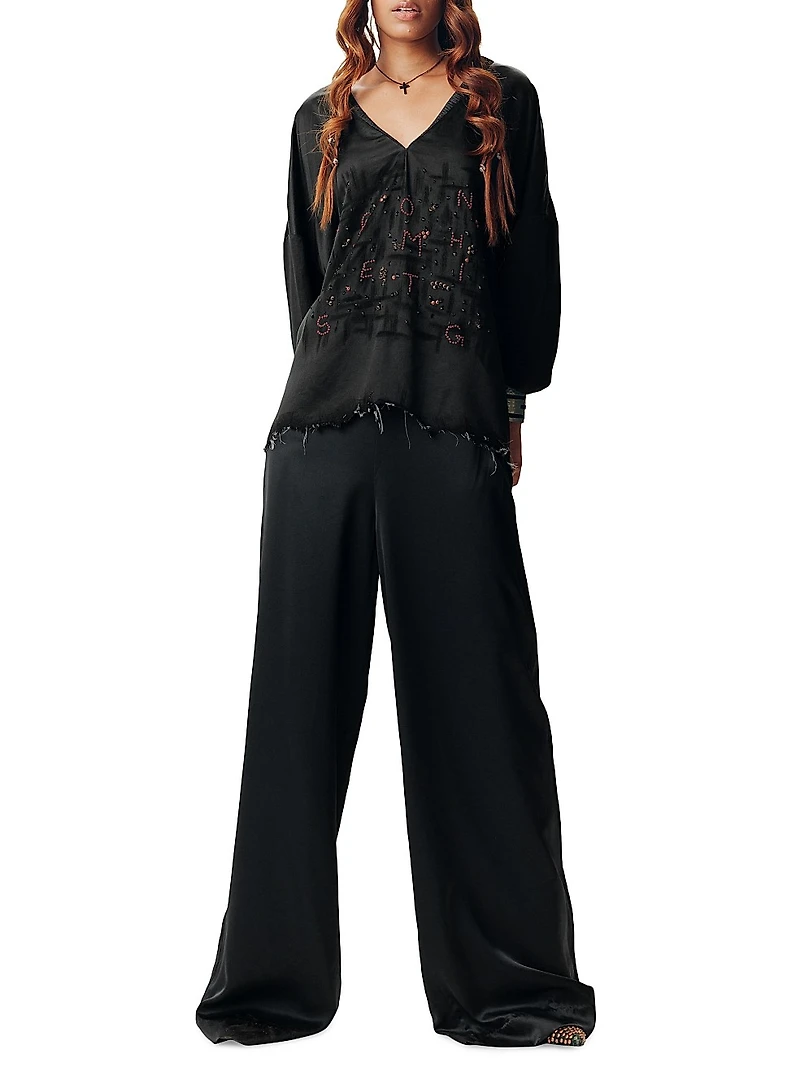 Silk Wide-Leg Flared Trousers
