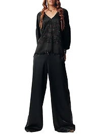 Silk Wide-Leg Flared Trousers