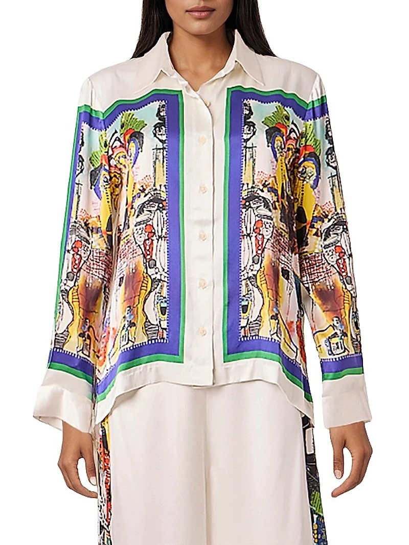 Graphic Silk Button-Front Shirt