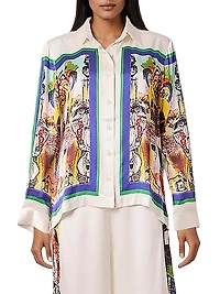Graphic Silk Button-Front Shirt