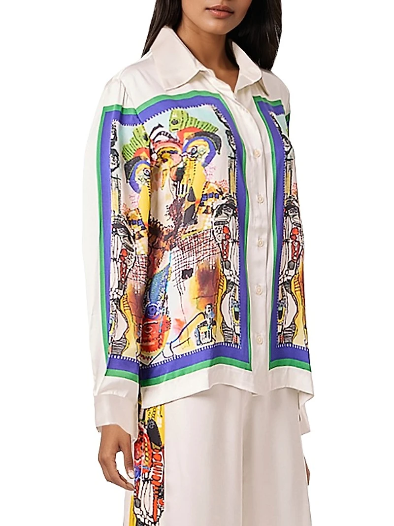 Graphic Silk Button-Front Shirt