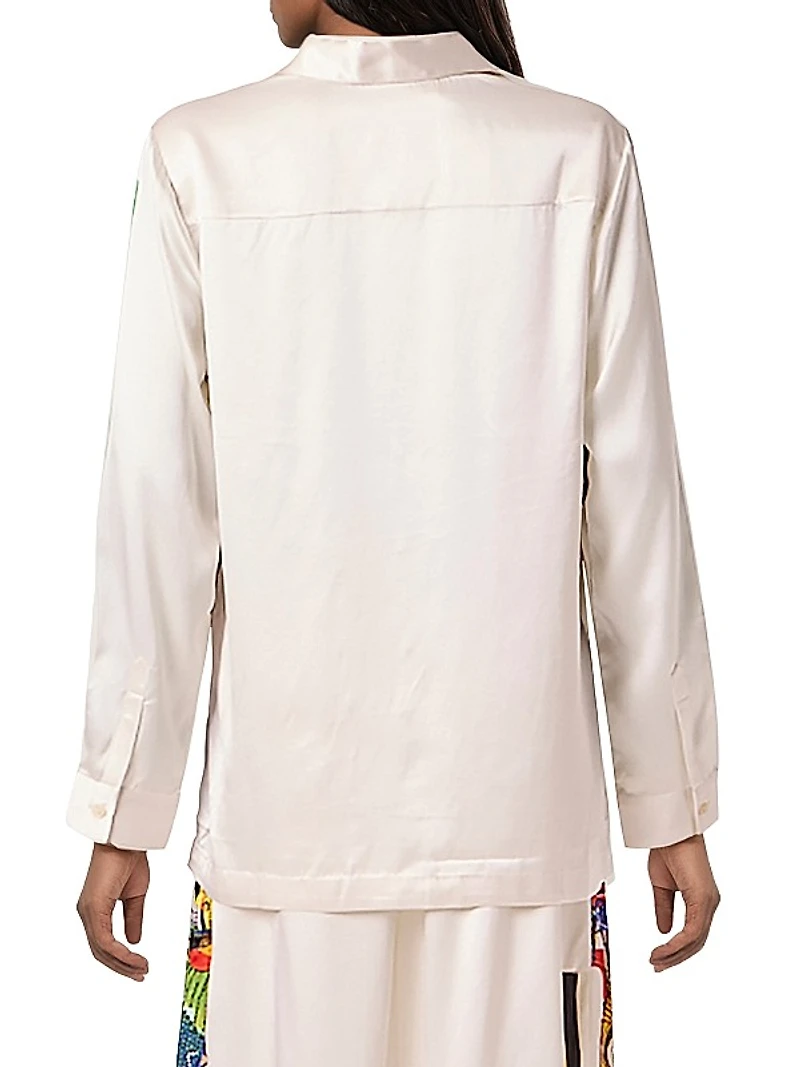 Graphic Silk Button-Front Shirt