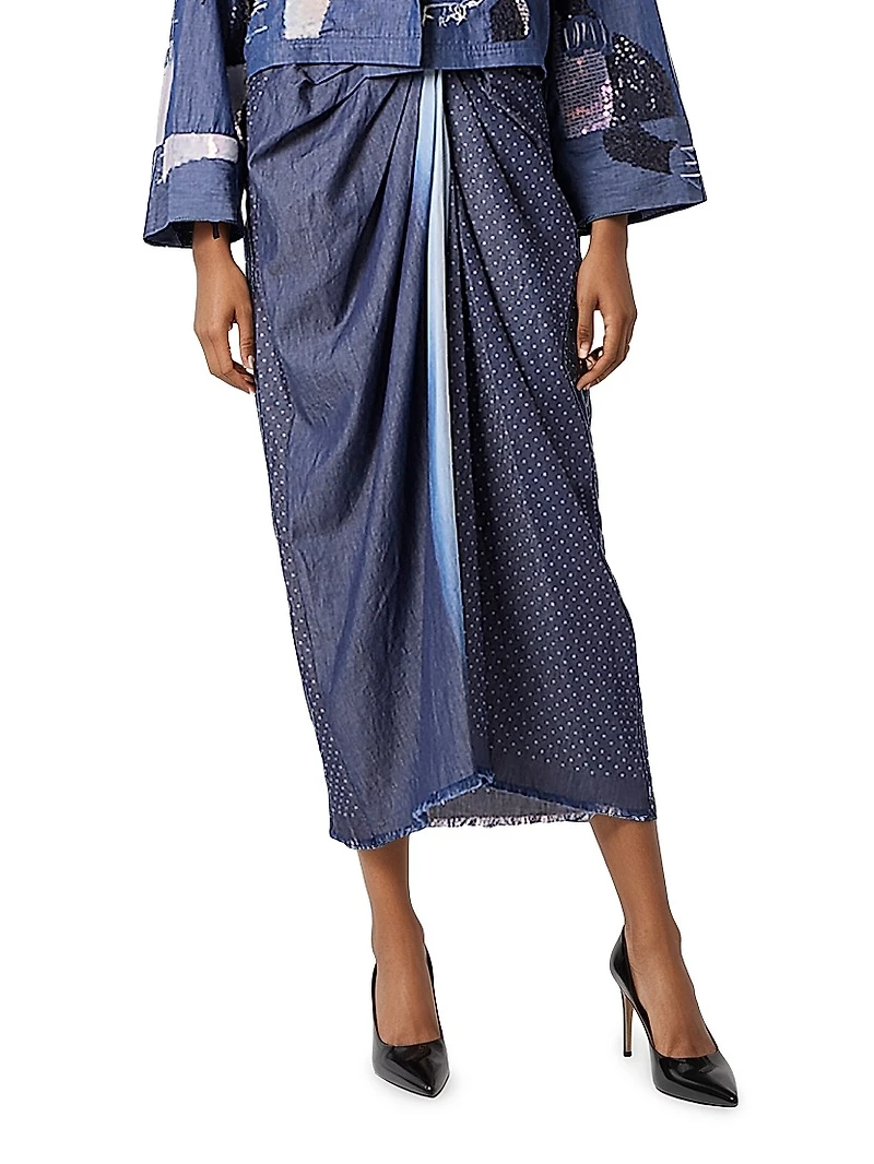 Printed Silk Ruched Midi-Skirt