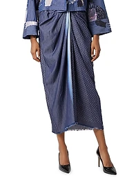 Printed Silk Ruched Midi-Skirt