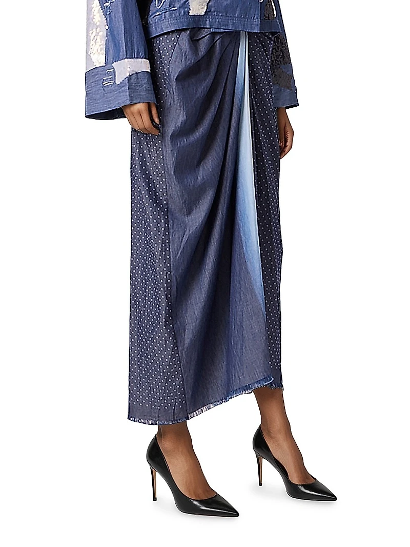 Printed Silk Ruched Midi-Skirt