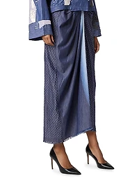 Printed Silk Ruched Midi-Skirt