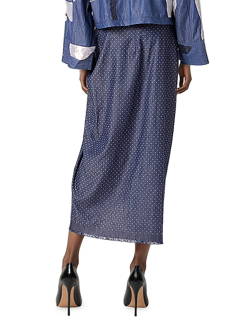 Printed Silk Ruched Midi-Skirt