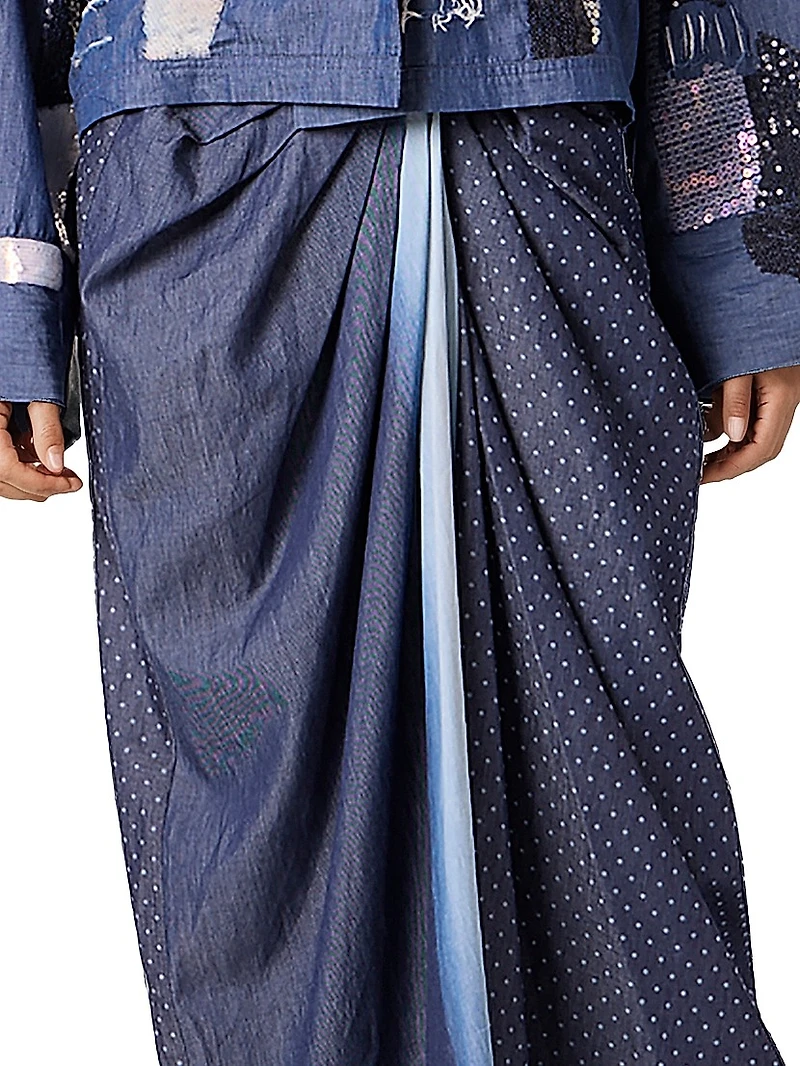 Printed Silk Ruched Midi-Skirt