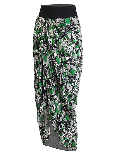 Graphic Floral Silk Skirt