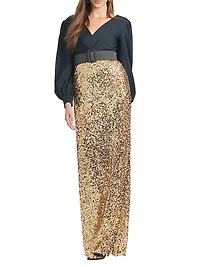 Dorinda Sequined Satin Crêpe Gown