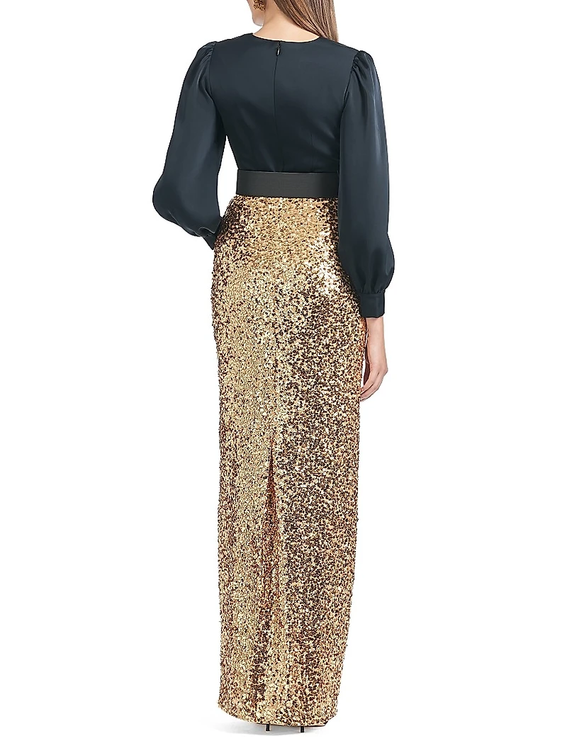 Dorinda Sequined Satin Crêpe Gown