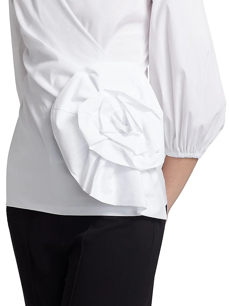 Elizee Rosette-Waist Cotton Faux-Wrap Top