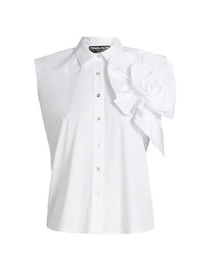 Fusina Rosette-Accent Cotton Button-Front Top