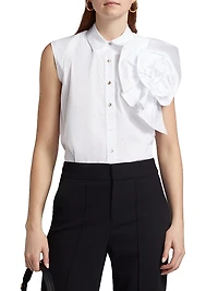 Fusina Rosette-Accent Cotton Button-Front Top