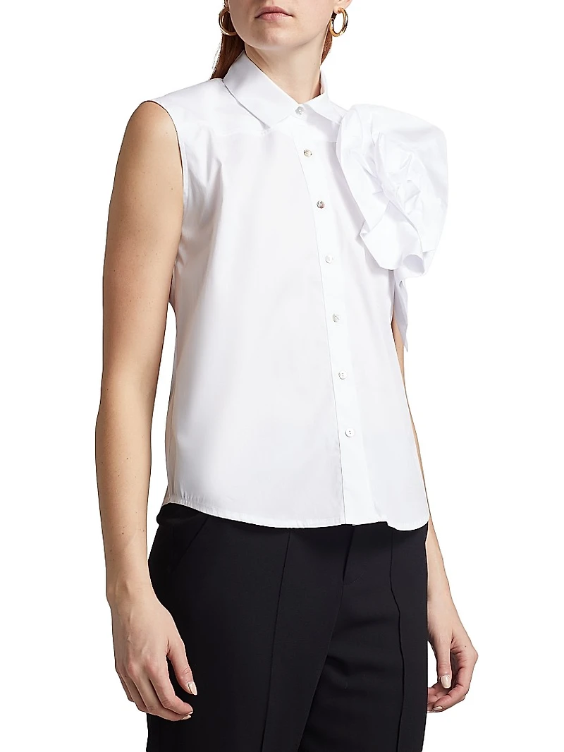 Fusina Rosette-Accent Cotton Button-Front Top