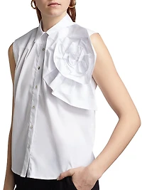 Fusina Rosette-Accent Cotton Button-Front Top