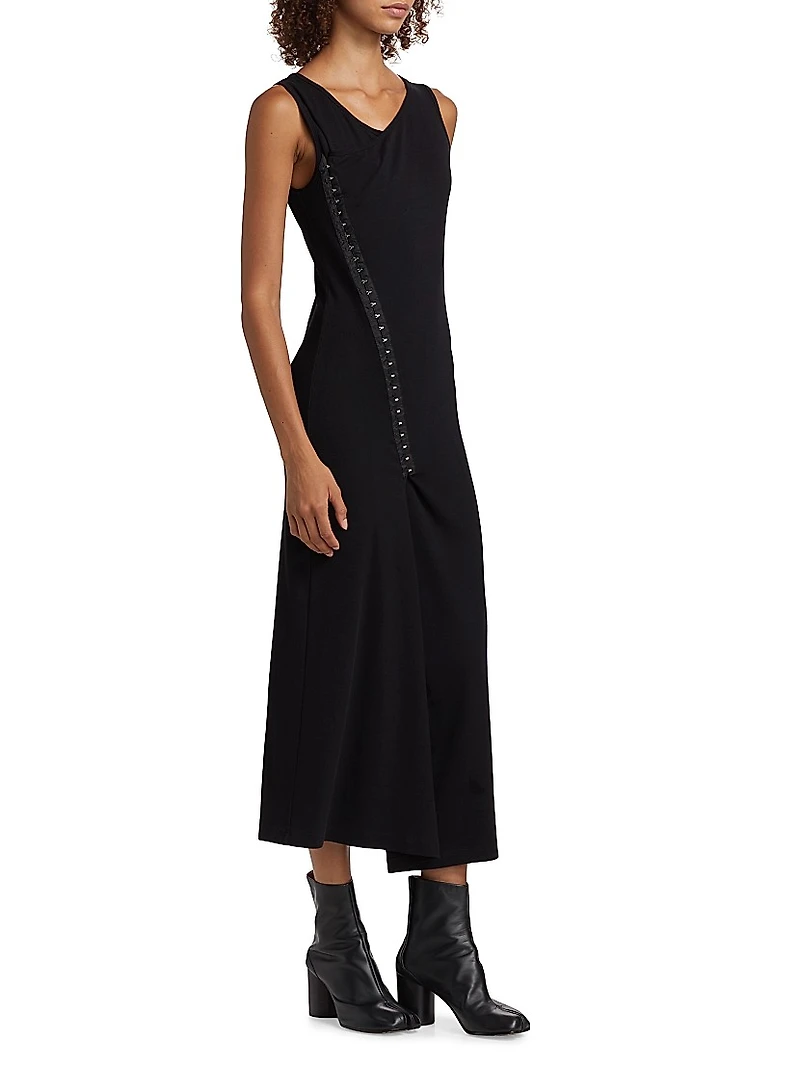 Hook-And-Eye Stretch Cotton Midi-Dress