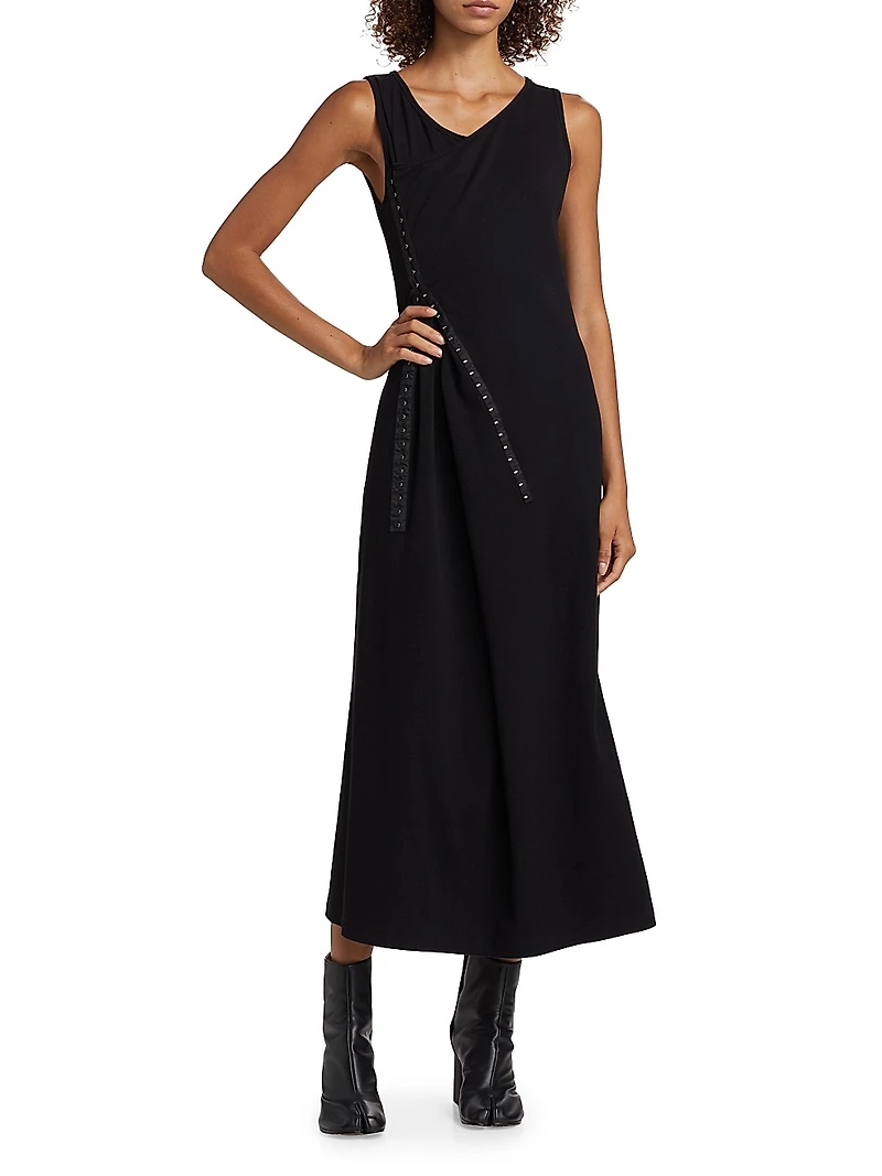 Hook-And-Eye Stretch Cotton Midi-Dress