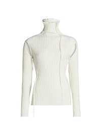 Rib-Knit Cut-Out Turtleneck Sweater